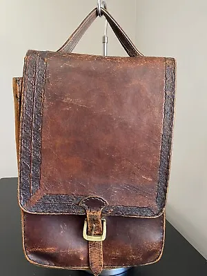 Vintage Leather Tooled Flap Messenger Mail Bag • $225