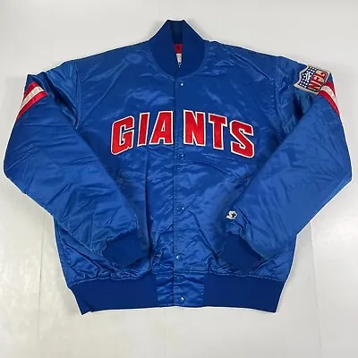 VINTAGE New York Giants Football Jacket Mens Medium Blue Starter Satin NFL USA • $98.88