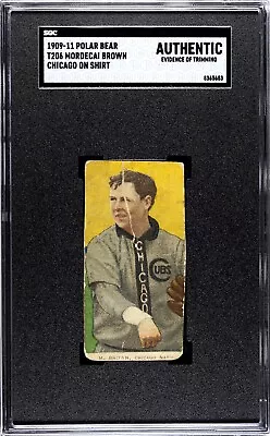 Mordecai Brown Hof’er 1909 T206 Polar Bear Chicago Cubs World Series Ace • $525