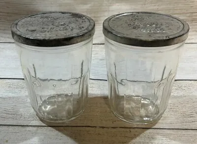 Lot Of 2 Antique Ball Jelly Glass Ribbed Jars With Metal Wax Push Lids • $11.99