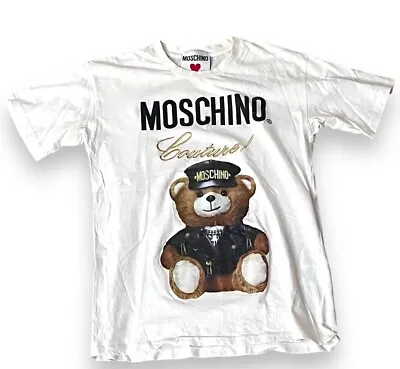 MOSCHINO Couture Biker Teddy Bear Print T-Shirt 100% White Cotton Size M • $175