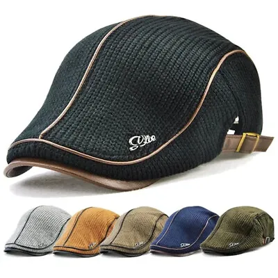 Retro Men Cotton Ivy Flat Cap Newsboy Adjustable Beret Cabbie Gatsby Driving Hat • £9.77