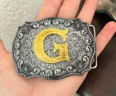 Letter Belt Buckle - A-Z Large Western Style Silver Gold Engraved Initial Perso • $22.95