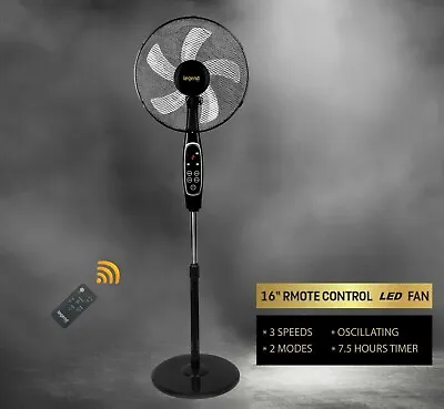 Fan Air Cooling Oscillating Pedestal 16  Fan Floor Standing LED Remote Round Bas • £27.79