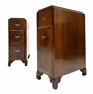 ANTIQUE PAIR WALNUT ART DECO BEDSIDE LAMP TABLES DRAWERS CUPBOARD CABINET 1920s • £395