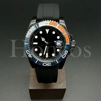 Custom Made MODS Style Watch NH35 Auto Movement BL/OG/WT Bezel Black Rubber • $109.99