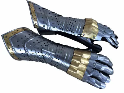 £57.84 • Buy Gauntlet Gloves Armor Pair W/ Brass Accents/Medieval Knight Crusader/Steel