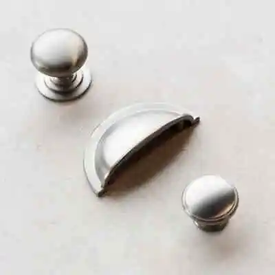 Nickel Kitchen Cupboard Handle Cup Pull Knobs Brushed Door Drawer Furniture • £1.65