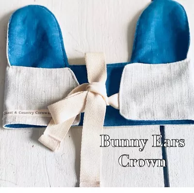 Bunny Ears Linen Fabric Child’s Crown - Made In Cornwall - Blue - Dress Up • £13.50