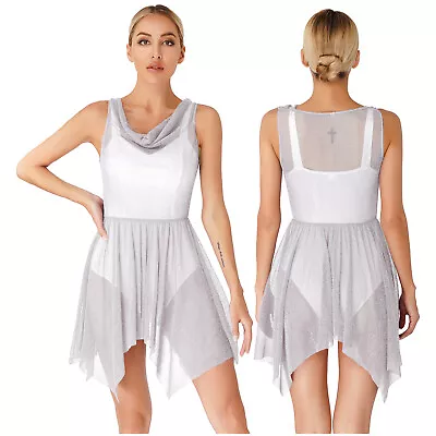 US Women's Worship Dance Glittery Sheer Tunic Pullover Vest Praise Overlay Dress • $9.56