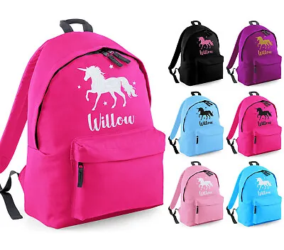 Personalised School Unicorn Backpack Girls Glitter Kids Horse Ride Rucksack Bag • £9.99
