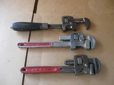 Lot Of 3 Vintage #6 Pipe Monkey Wrenches Stillson Wood Handle Spain • $28