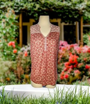 ABSOLUTELY FAMOUS Boho Paisley Red Tank Top Babydoll SOFT KNIT Size Medium • $13.99