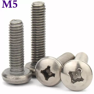 M5 Metric 304 Stainless Steel Phillips Pan Head Machine Screws Bolts DIN 7985A • £7.21