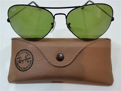 1980's VINTAGE B&L RAY-BAN U.S.A. AVIATOR BLACK 62 [] 14 RB-3 & ORIGINAL CASE • £84.95