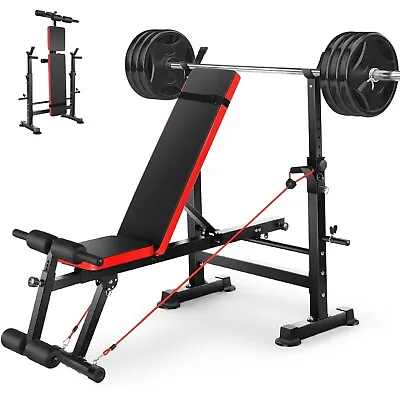 600lbs Adjustable Folding Olympic Weight Bench Set Full Body Workout Heavy Duty✅ • $138.99