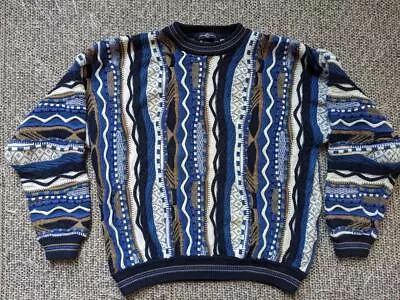 Vintage 1990s Cotton Traders HIP-HOP Textured Sweater L Cosby Blue Coogi • $168.95