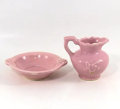 McCoy Mini Pitcher With Bowl Pink Pottery Vintage 5  Wide 4  Tall • $13