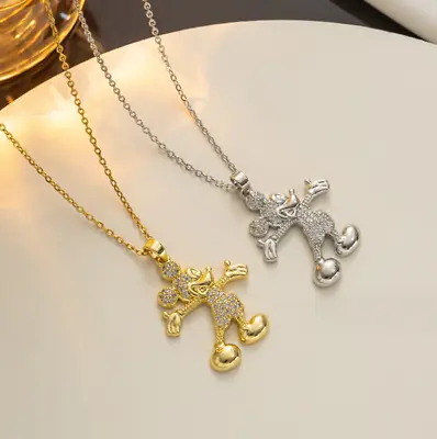 Silver/Gold Titanium Disney Mickey Mouse Pave CZ Pendant Chain Necklace • $13.99