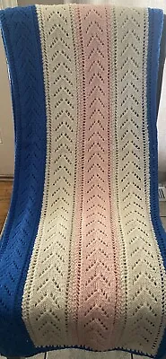 $45 • Buy Afghan Crocheted Handmade Baby Blanket Throw For Boy Or Girl  “V” Pattern New