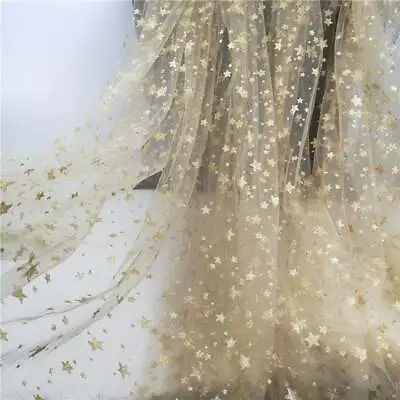 59  Wide Gold Star Glitter Lace Fabric DIY Bridal Wedding Mesh Dress By The Yard • $9.99
