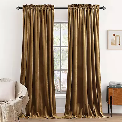 Gold Brown Velvet Curtains For Bedroom Window Super Soft Vintage Luxury Heavy D • $67.73