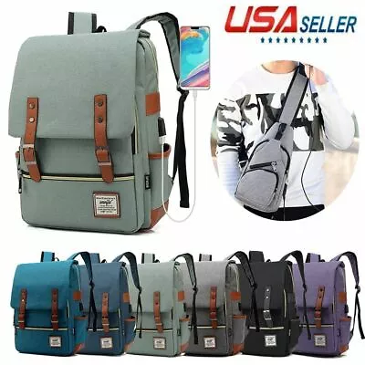 Mens USB Charging Travel Shoulder Laptop Backpack Notebook School Bag /Sling Bag • $19.59