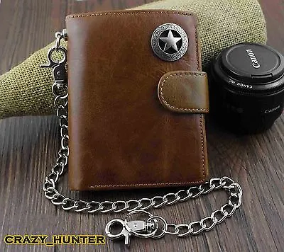 Men's Genuine Leather Biker Texas Star Zipper Card /Money Chain Wallet Purse • $24.98