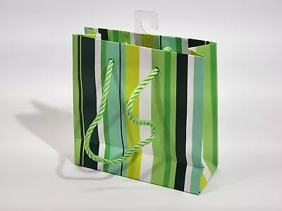 KSD VTG 5X5  Marshall Field's Mini Green Striped Paper Bag Gift Tote Shopper NEW • $5