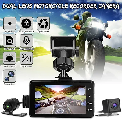 Motorcycle DVR Dash Cam HD Driving Video Recorder Front Rear View Dual Camera • $58.49