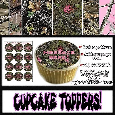 Edible Camouflage Cupcakes Toppers Tops Picture Image Birthday Camoflage Pattern • $9