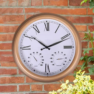 Large Outdoor Garden Clock Thermometer And Humidity Digital Plastic Wall Clocks • £14.95