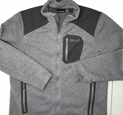 Marmot Fleece Jacket Full Zip Sweater Knit Mock Neck Zip Pockets Men Sz XL Gray • $24.99