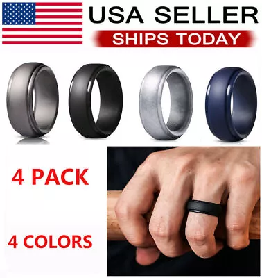 4 Pack Silicone Flexible Wedding Ring Engagement Men Women Rubber Band Sport Gym • $7.79