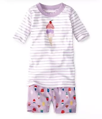 Hanna Andersson Girls 3 90cm Pajamas Purple White Stripes Ice Cream Cones • $10