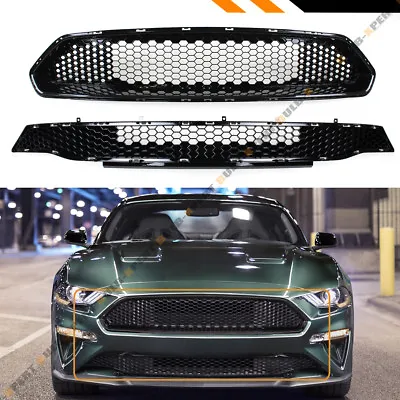 For 18-23 Ford Mustang Bullitt Style Glossy Black Honeycomb Upper + Lower Grille • $148.99