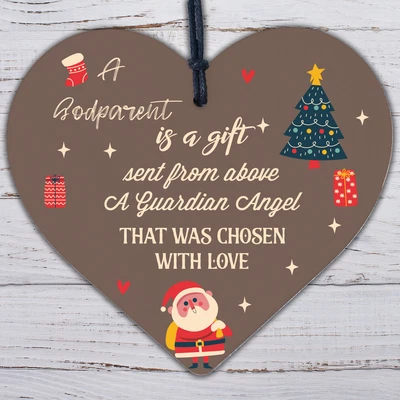 £3.99 • Buy Godparent Gifts For Christening Wood Heart Christmas Decoration Keepsake Plaques