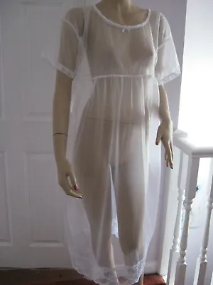 £37.50 • Buy Sheer Soft Nylon White Lace Night Dress Lingerie Adult Feminine Glamour Negligee