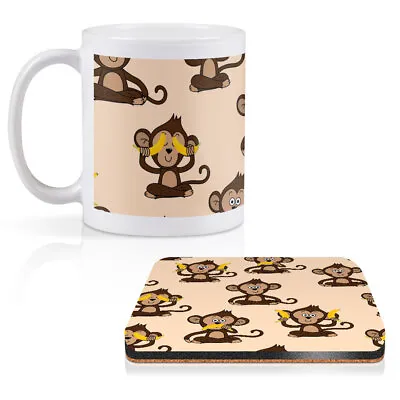 1 Mug & 1 Square Coaster Cheeky Monkey Bananas Boys Kids Son #170465 • £9.99