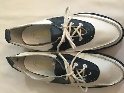 Vintage 1960s Sundaes Navy/White Saddle Oxford Shoes NOS SZ 5 Leather Wedge New • $8.90