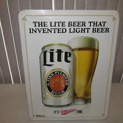 Miller LITE Beer Sign Tin 2014  The Lite Beer That Invented Light Beer  RARE • $45