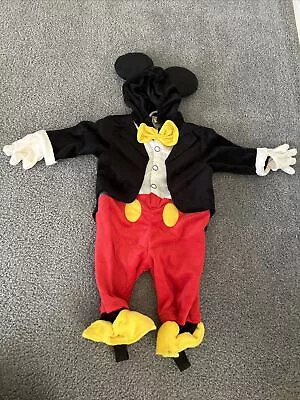 Mickey Mouse Baby 3-6m Disney Deluxe Costume 1 Pc Hooded Velour Warm Toys • $23.99