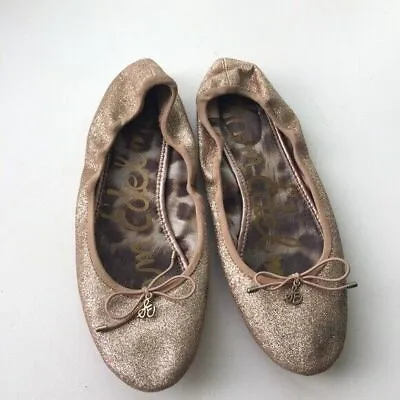 Sam Edelman Shoes Womens 6.5 Glitter Gold Metallic Ballet Flats Sparkle Comfort • $18.99