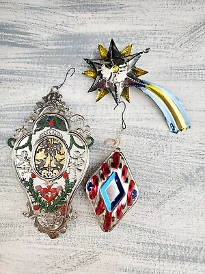 Set Of 3 Vintage Tin Ornaments Mexican Folk Art 1960s Shooting Star... • $12.50
