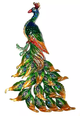 Large Very Colorful Metal Peacock Pin 6 Inch Unmarked Pre-owned • $20.18