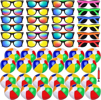 48 Pcs Beach Pool Party Favors Include 24 Kids Neon Rivet Sunglasses Bulk And 24 • $43.19