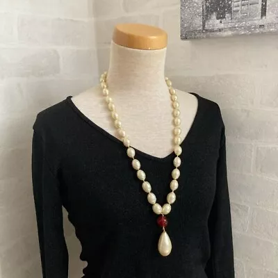 Rare Vintage CHANEL 1983 Gold Tone Baroque Pearl And Red Gripoix Necklace • $1990