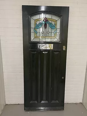 Reclaimed Style Edwardian Leaded Glass Wooden Panel Front Door 2073 X 860mm • £425