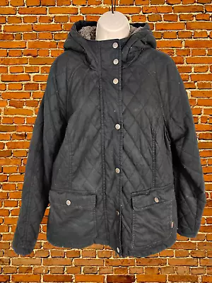 Womens Fat Face Size Uk 16 Black Diamond Quilted Coat Jacket Hood Lined Warm • £24.99