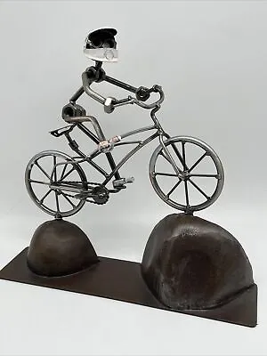 Cool Nuts & Bolts Metal Sculpture Cyclist X Games BMX Style Bike Racer Rider • $26.99